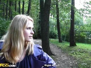 horny blonde in the woods